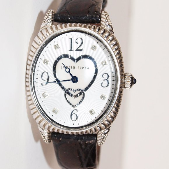 Judith Ripka Sterling Silver Diamonique(R) Mother of Pearl Hearts Watch - Picture 1 of 4